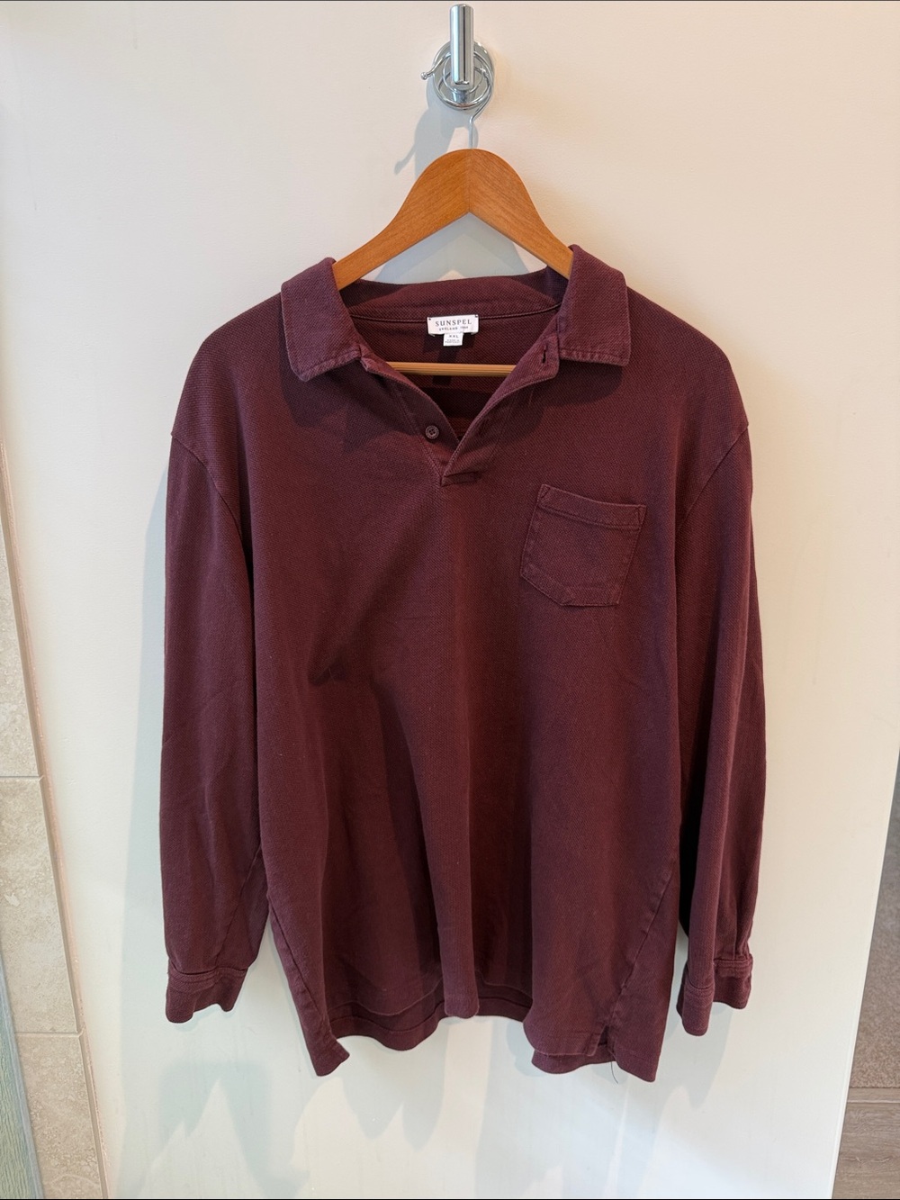 Sunspel Men's Long-Sleeve Polo in Deep Wine